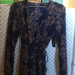 Blue paisley wrap dress